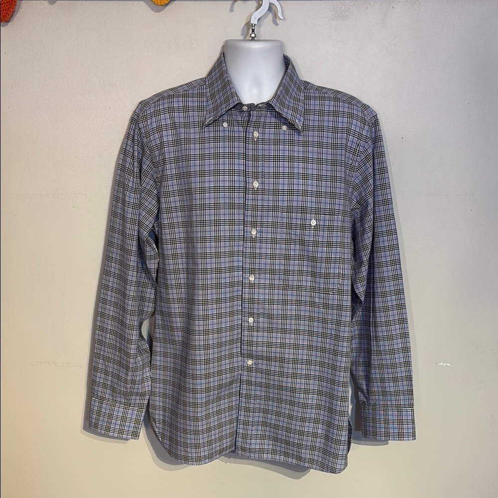 David Cenci Italian Dress Shirt in black and blue plaid cotton